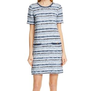 Tory Burch Tweed Dress in Blue Short Sleeve Nylon Cotton Blend Sheath Mini
